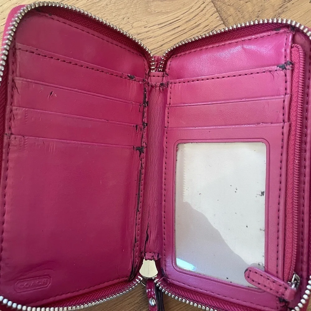 COACH Pink Zip Around Patent Leather Wristlet Wallet